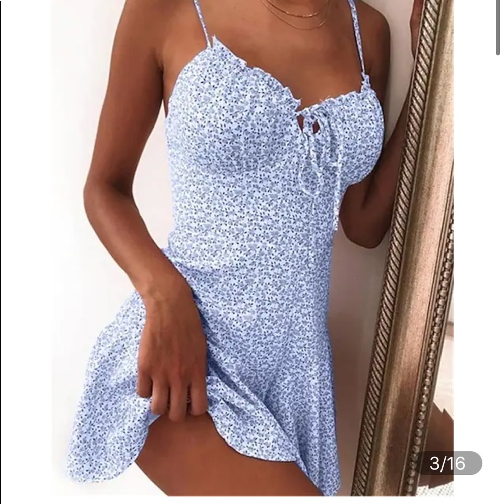 Women's Sundress Short Mini Dress - blue - Size Medium